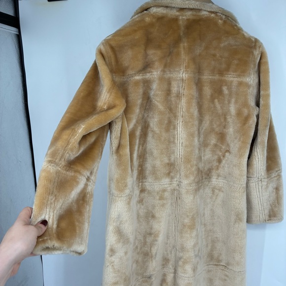 Vintage 90s Y2K Faux Fur Long Line Brown Trend Coat Button Up Teddy Brown Warm - Picture 5 of 15